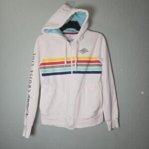DISNEY CRUISE LINE Life Is Better At Sea White Full Zip Striped Hoodie sz Xs